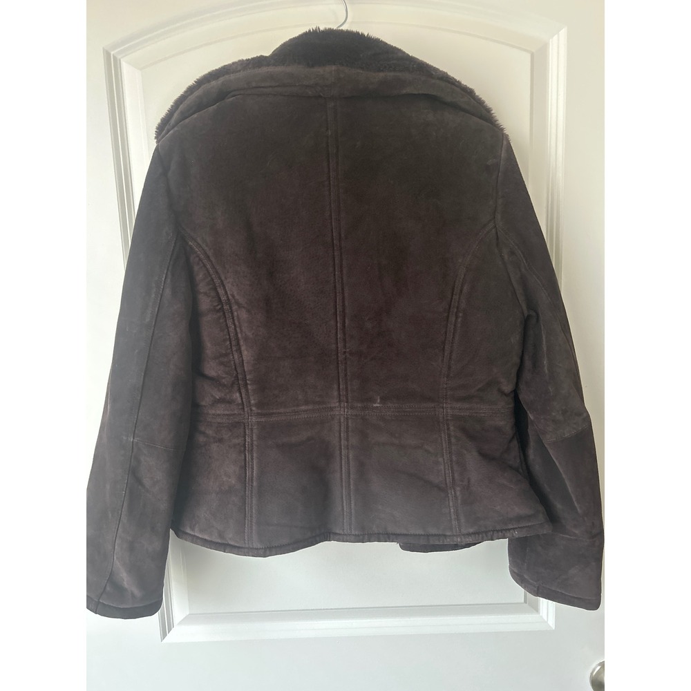 Sonoma Life Style Brown Suede Leather Jacket Faux Fur Trim Zip Front Womens M - Picture 5 of 8